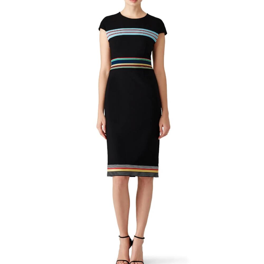 Diane Von Furstenberg Hadlie Sheath Dress‎ Black Multi Stripes 0 Business Casual